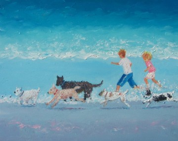  Perro Pintura - en la playa Día de salida para perros